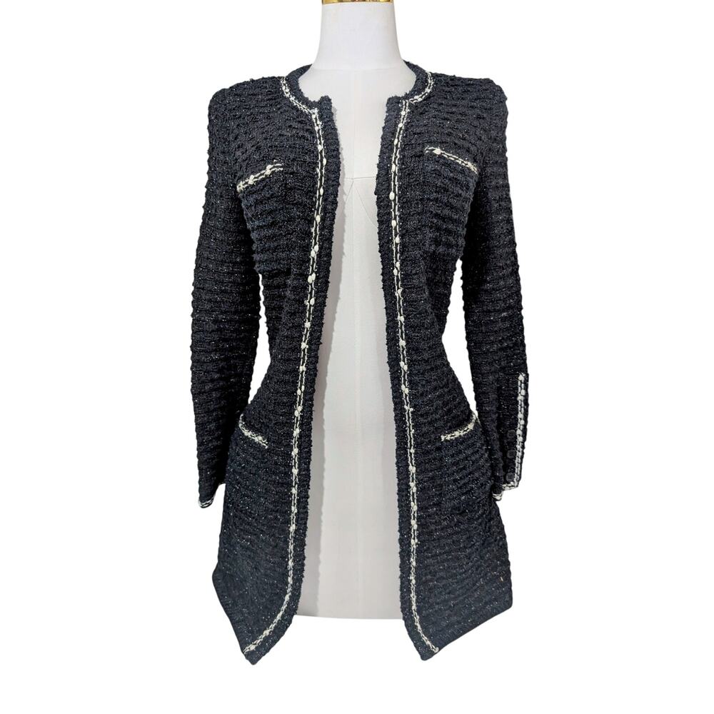 Vintage LiL pour l’autre Black Bouclé Cardigan Jacket with White Trim